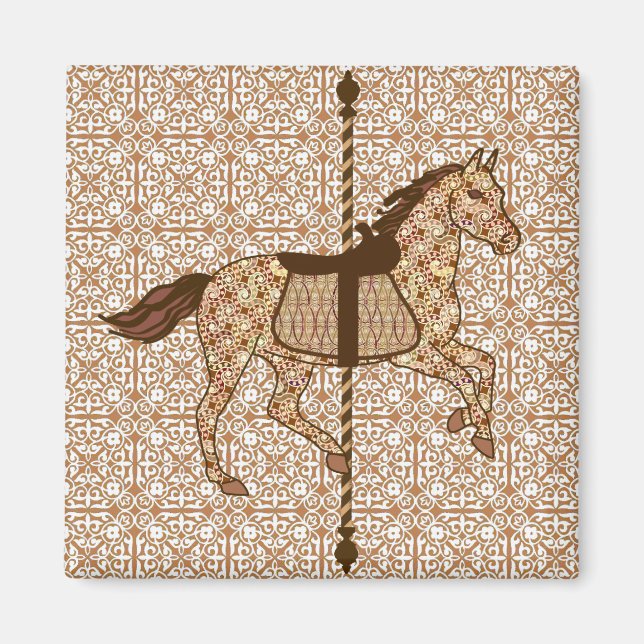 Carousel Horse - Chocolate Brown och Tan Magnet (Framsidan)