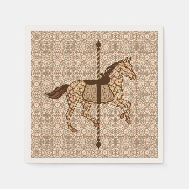 Carousel Horse - Chocolate Brown och Tan Pappersservett (Framsidan)