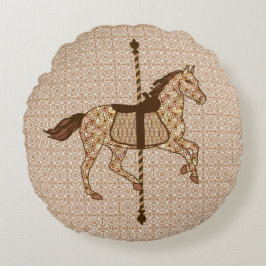 Carousel Horse - Chocolate Brown och Tan Rund Kudde