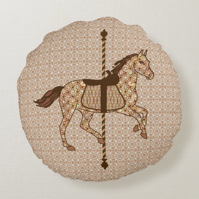 Carousel Horse - Chocolate Brown och Tan Rund Kudde (Baksidan)