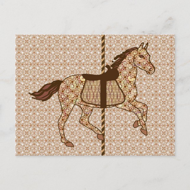 Carousel Horse - Chocolate Brown och Tan Vykort (Framsida)