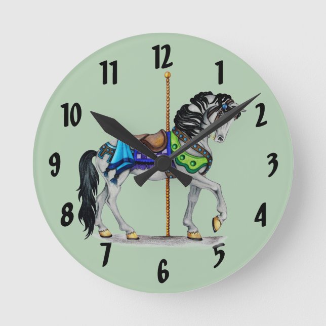 Carousel Horse Clock Rund Klocka (Framsida)