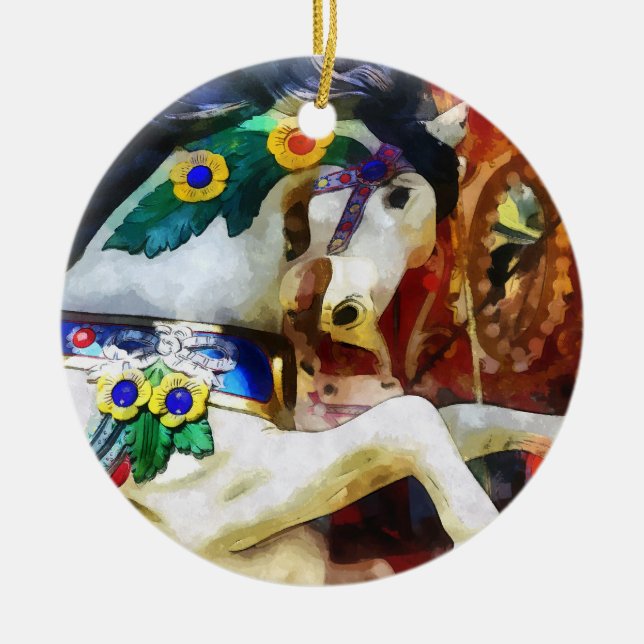 Carousel Horse Closeup Julgransprydnad Keramik (Framsidan)