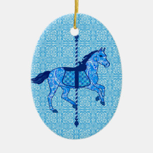 Carousel Horse - Cobalt and Himlar Blue Julgransprydnad Keramik