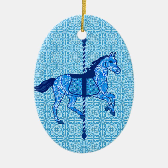 Carousel Horse - Cobalt and Himlar Blue Julgransprydnad Keramik (Framsidan)