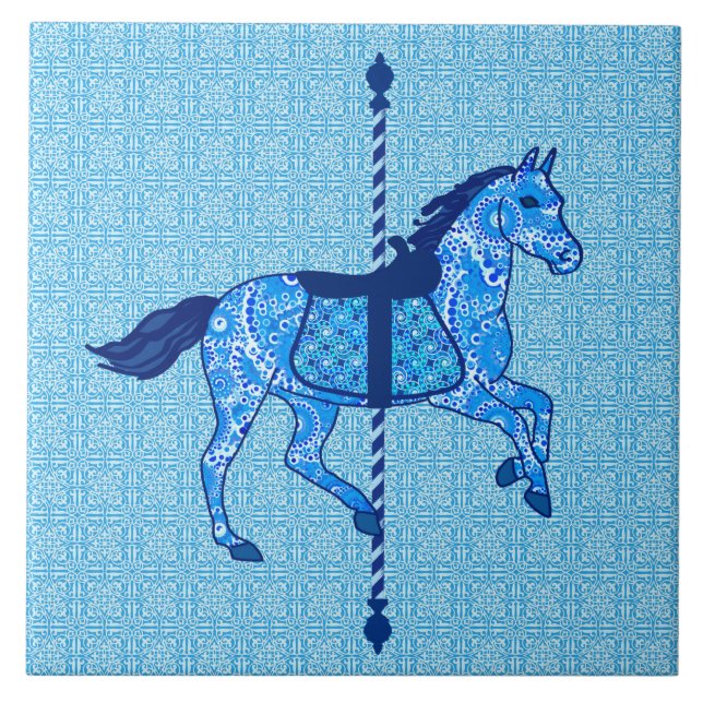 Carousel Horse - Cobalt and Himlar Blue Kakelplatta (Framsidan)