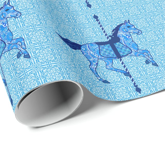 Carousel Horse - Cobalt and Himlar Blue Presentpapper (Rullad Hörn)