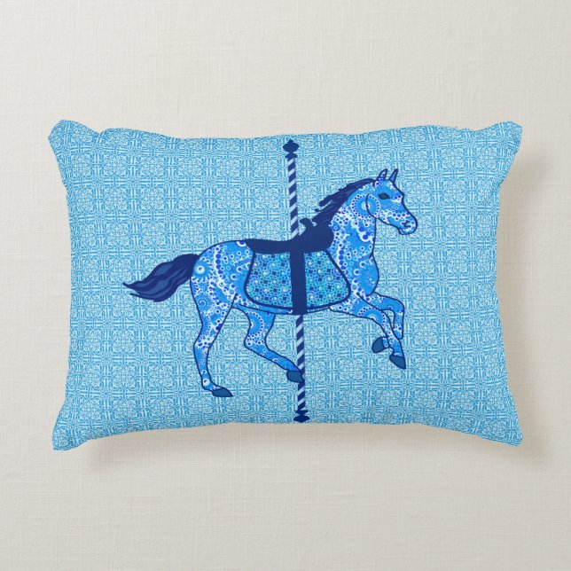 Carousel Horse - Cobalt and Himlar Blue Prydnadskudde (Framsidan)