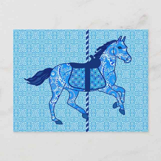 Carousel Horse - Cobalt and Himlar Blue Vykort (Framsida)