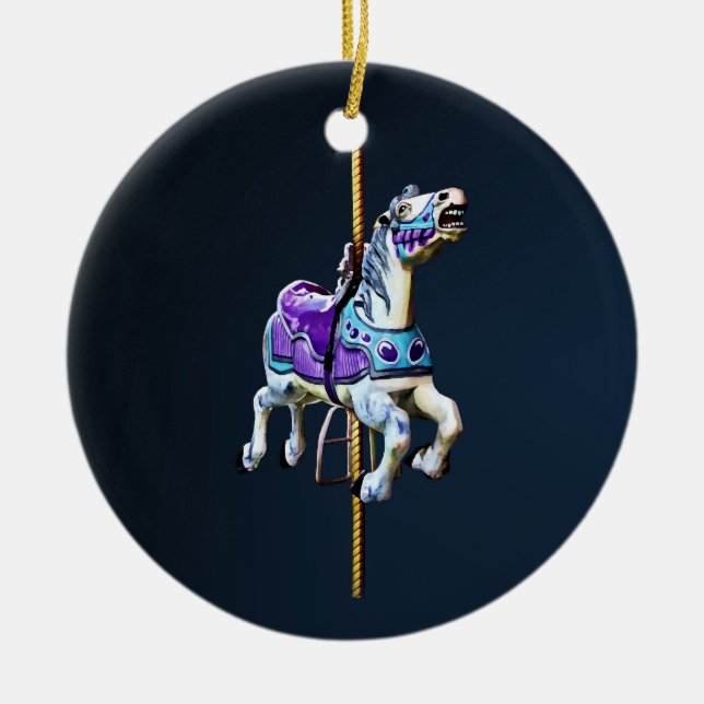Carousel Horse Drapped in Lavender and Blue Julgransprydnad Keramik (Framsidan)