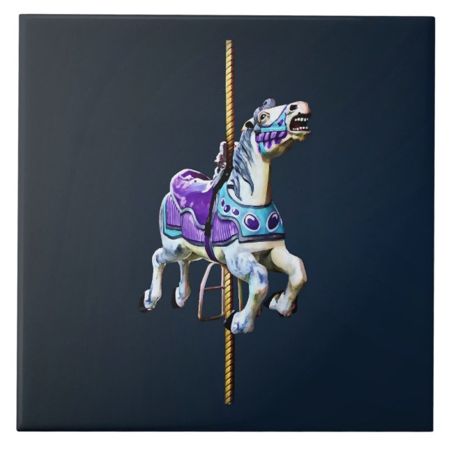 Carousel Horse Drapped in Lavender and Blue Kakelplatta (Framsidan)