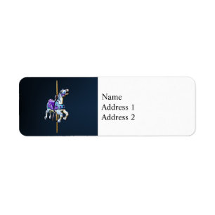 Carousel Horse Drapped in Lavender and Blue Returadress Etikett
