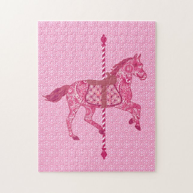 Carousel Horse, Fuchsia och Ljusa rosa Pussel (Vertikal)
