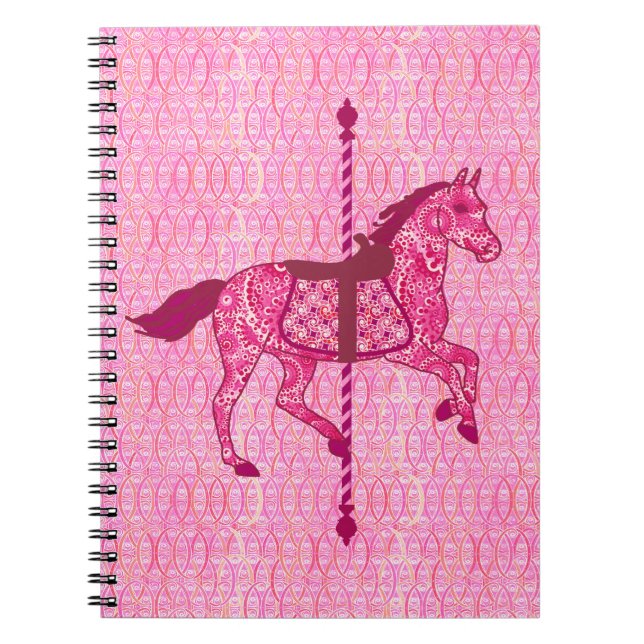 Carousel Horse - Fuchsia Rosa Anteckningsbok Med Spiral (Framsidan)