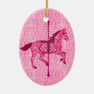 Carousel Horse - Fuchsia Rosa Julgransprydnad Keramik