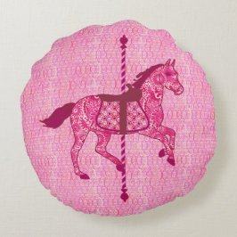 Carousel Horse - Fuchsia Rosa Rund Kudde
