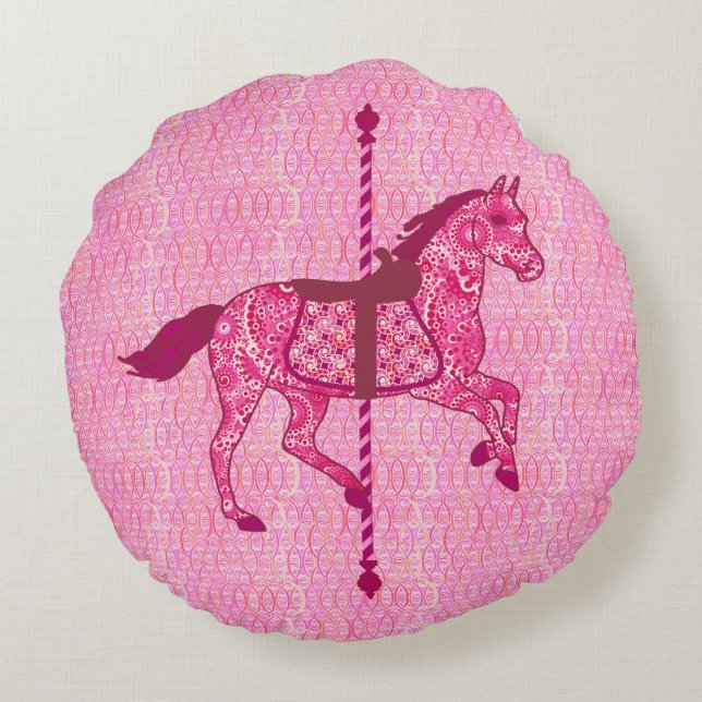 Carousel Horse - Fuchsia Rosa Rund Kudde (Baksidan)