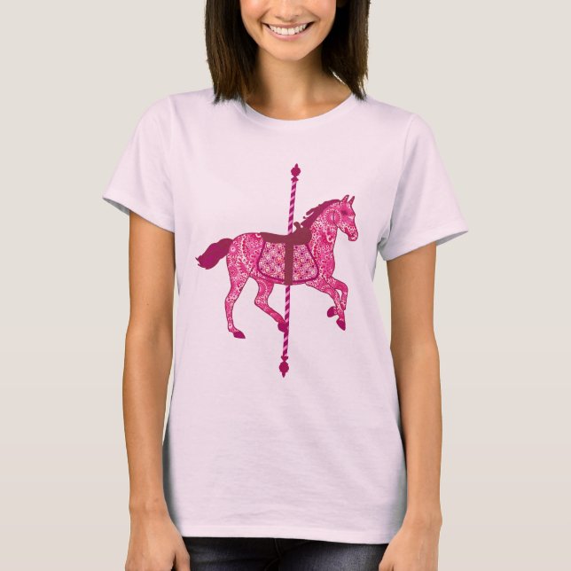 Carousel Horse - Fuchsia Rosa T Shirt (Framsida)