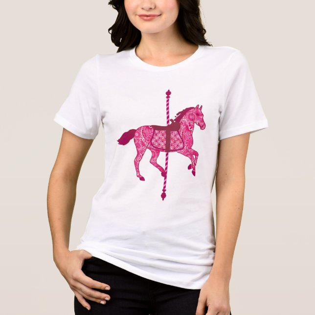 Carousel Horse - Fuchsia Rosa T Shirt (Framsida)