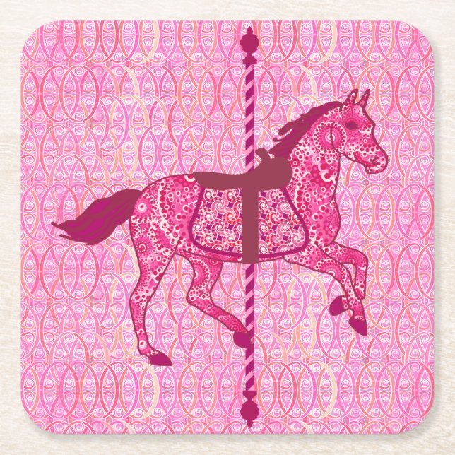 Carousel Horse - Fuchsia Rosa Underlägg Papper Kvadrat (Framsidan)