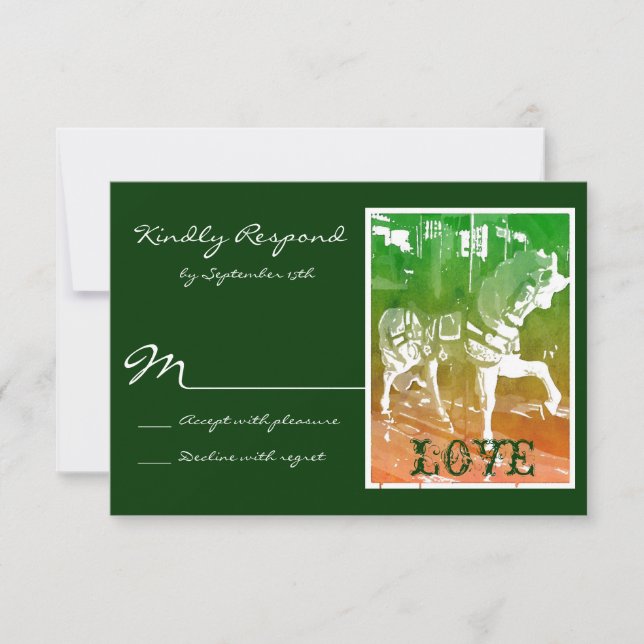 Carousel Horse Hunter Grönt Bröllop OSA Cards (Framsida)