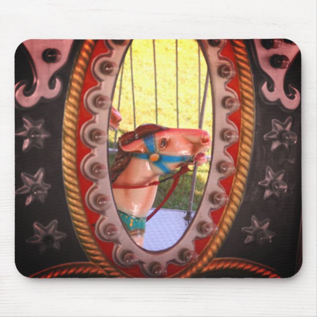 Carousel Horse i Spegel Black White Musmatta (Framsidan)