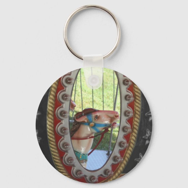 Carousel Horse i Spegel Black White Nyckelring (Framsida)