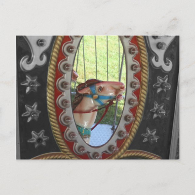 Carousel Horse i Spegel Black White Vykort (Framsida)