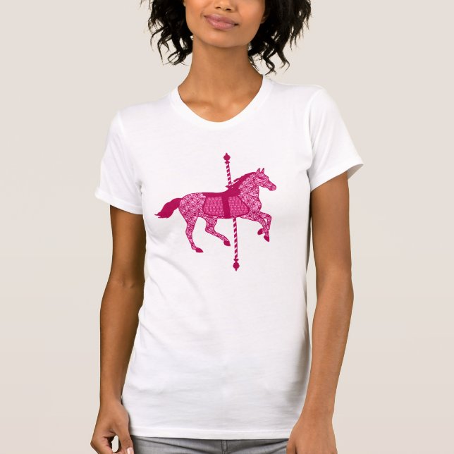 Carousel Horse in Fuchsia Rosa and Burgundy T Shirt (Framsida)
