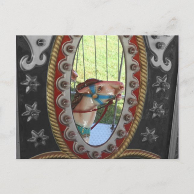 Carousel Horse in Spegel Black White-vykort Vykort (Framsida)