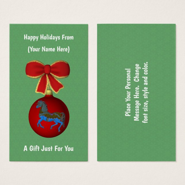 Carousel Horse Jul Helgdag Gift Card-Märkre Visitkort (Framsida & baksida)