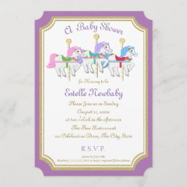 Carousel Horse Lila Baby Shower Inbjudningar