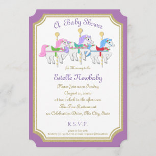 Carousel Horse Lila Baby Shower Inbjudningar