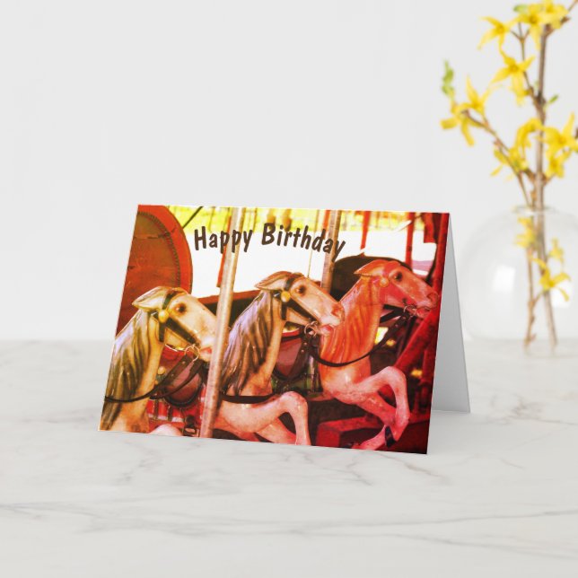 Carousel Horse Memories Birthday Kort (Gul blomma)