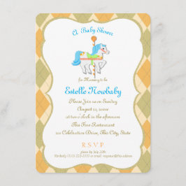 Carousel Horse Orange Kön Neutral babystötare Inbjudningar
