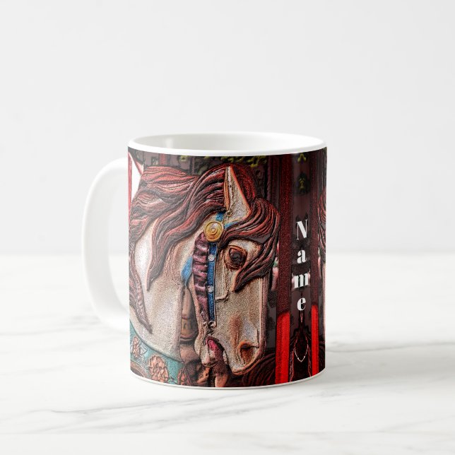 Carousel Horse Pencil Art Personlig Kaffemugg (Framsida vänster)