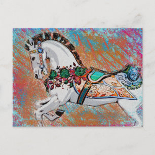 Carousel Horse Postcard - Colorful Merry Go Round Vykort