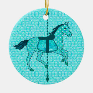 Carousel Horse - Turquise och Aqua Julgransprydnad Keramik