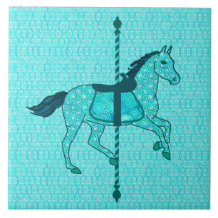 Carousel Horse - Turquise och Aqua Kakelplatta