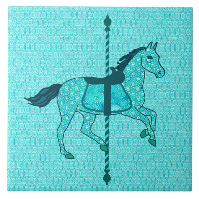 Carousel Horse - Turquise och Aqua Kakelplatta (Framsidan)