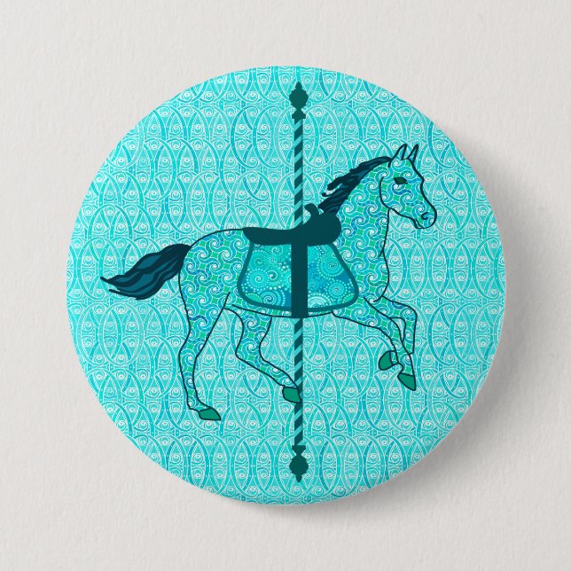Carousel Horse - Turquise och Aqua Knapp (Framsida)