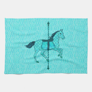 Carousel Horse - Turquise och Aqua Kökshandduk