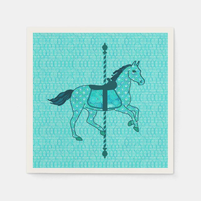 Carousel Horse - Turquise och Aqua Pappersservett (Framsidan)