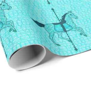 Carousel Horse - Turquise och Aqua Presentpapper