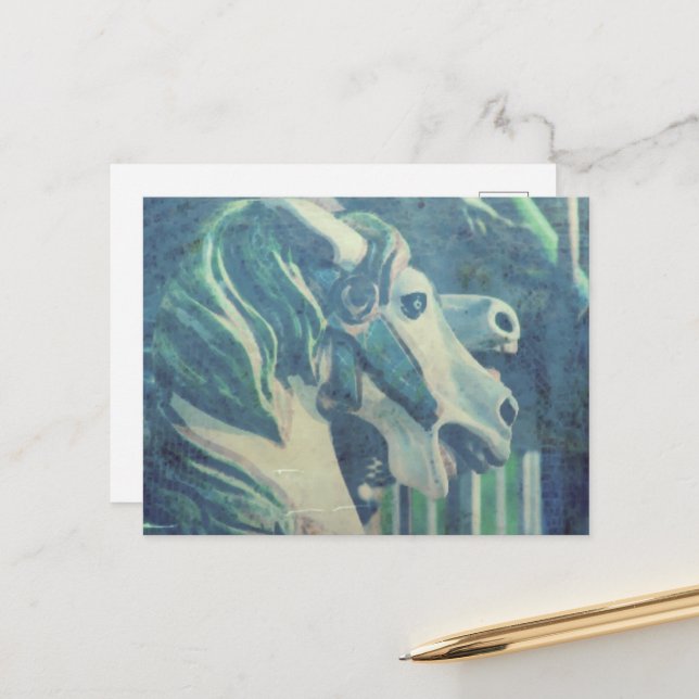 Carousel Horses Flashback to Summer Days Vykort (Fram/Back In Situ)