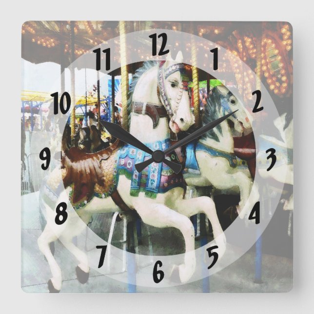Carousel Horses Fyrkantig Klocka (Framsida)