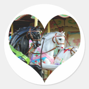 Carousel Horses Heart Sticker Runt Klistermärke