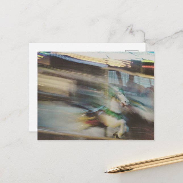 Carousel Horses Summer Days at the Fair Abstract Vykort (Fram/Back In Situ)