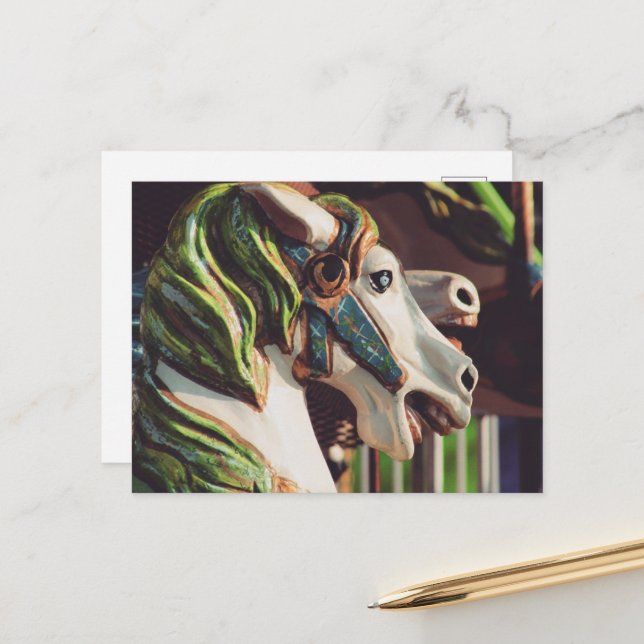 Carousel Horses Summer Days at the Fair Vykort (Fram/Back In Situ)