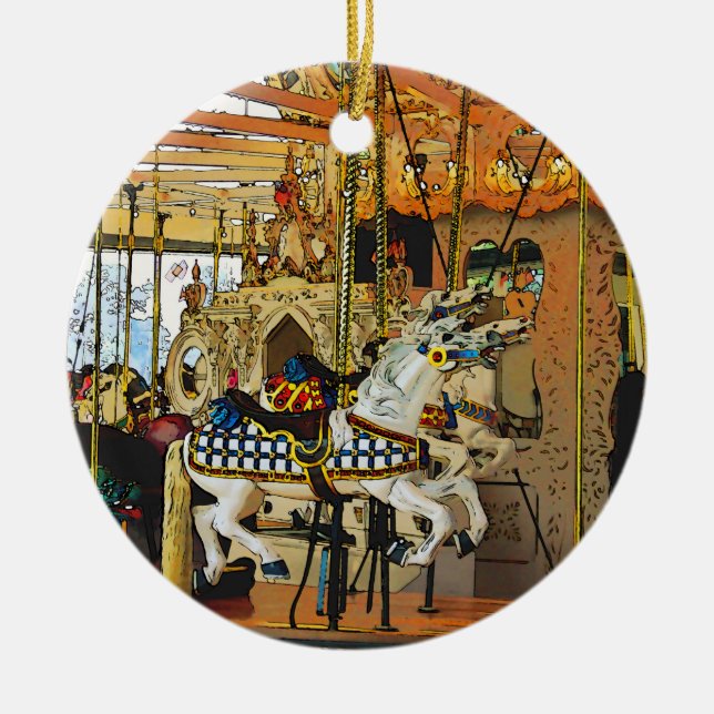 Carousel Magic - Merry-go-Round Julgransprydnad Keramik (Framsidan)